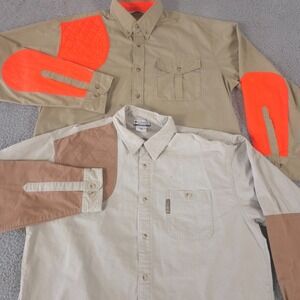 LOT OF 2 Boyt x Columbia Shirt Mens XL Beige Hunting Shooting Blaze Orange
